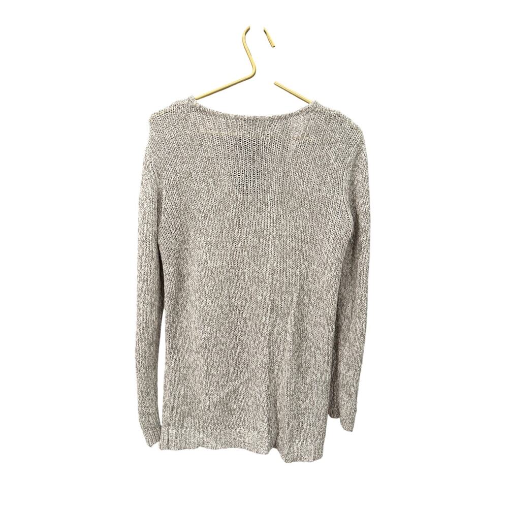 LOFT Brown White Marled Boucle Knit V-Neck Sweater M Relaxed Fit 469417 - Picture 4 of 7
